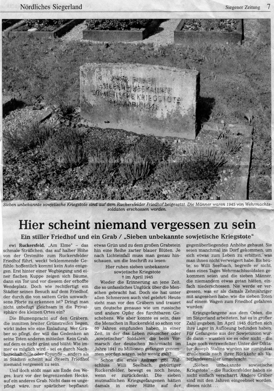 Zeitungsartikel über Ermordung Zwangsarbeiter in Ruckersfeld